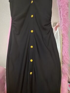 Active USA Black Strapless Dress with Gold Accent Buttons